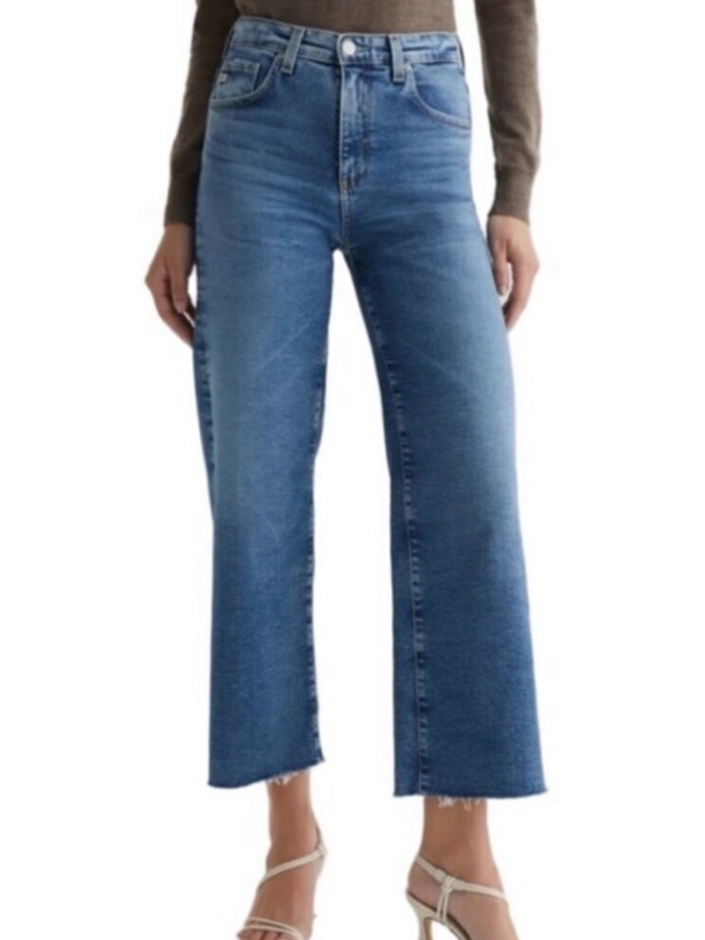 NWOT AG Adriano Goldschmied Saige Wide Leg Crop Denim Jeans Raw Hem 31